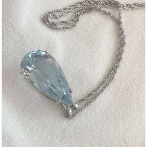 Natural Blue Topaz Pear shaped 30mm X 17MM Pendant 18" J Avery twisted chain
